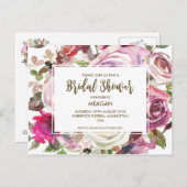 Bruids Douche uitnodiging moderne bloemen lila (Voorkant / Achterkant)