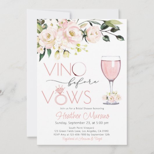 Bruids Douche Uitnodiging RoseGold Vino voor gelof (Voorkant)