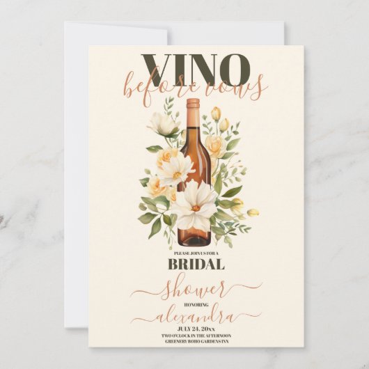 Bruids Douche Uitnodiging RoseGold Vino voor gelof (Voorkant)