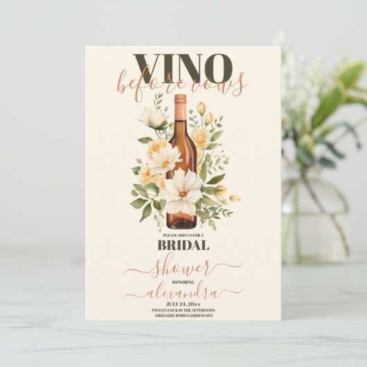 Bruids Douche Uitnodiging RoseGold Vino voor gelof (Staand voorkant)