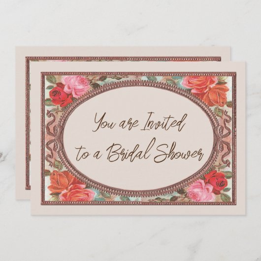 Bruids Douche uitnodiging Roze  Rozen (Voorkant / Achterkant)