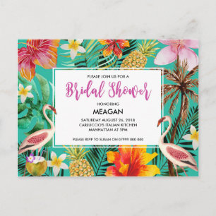 Bruids Douche uitnodiging tropische flamingo Briefkaart