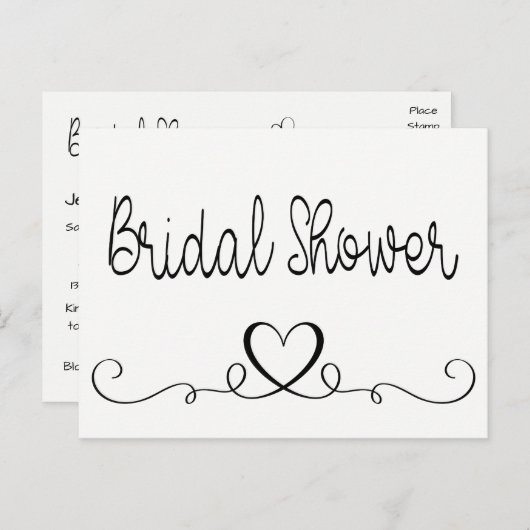 Bruids Douche Uitnodiging Zwart Wit Harten Liefde (Voorkant / Achterkant)