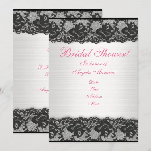 Bruids Douche uitnodiging zwarte kant en satijn (Voorkant / Achterkant)