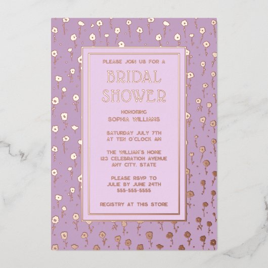 Bruids Douche Uitnodigingen Bloemen Lavendel Folie (Voorkant)