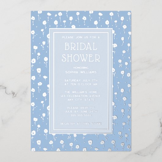 Bruids Douche Uitnodigingen Bloemen Zacht Blauw Fo (Voorkant)