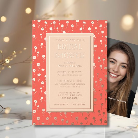 Bruids Douche Uitnodigingen Bloemenperzik Koraal F