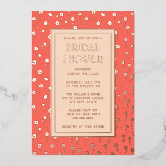 Bruids Douche Uitnodigingen Bloemenperzik Koraal F (Voorkant)