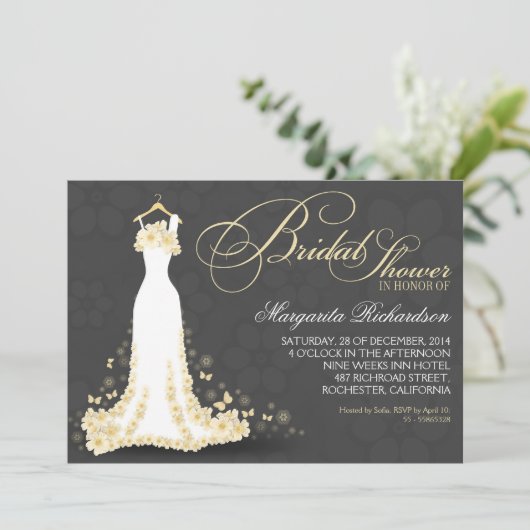 Bruids douche uitnodigingen met bruidsjurk (Staand voorkant)