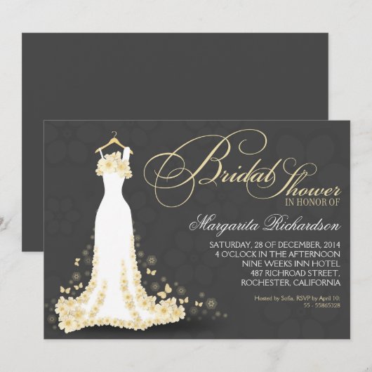 Bruids douche uitnodigingen met bruidsjurk (Voorkant / Achterkant)