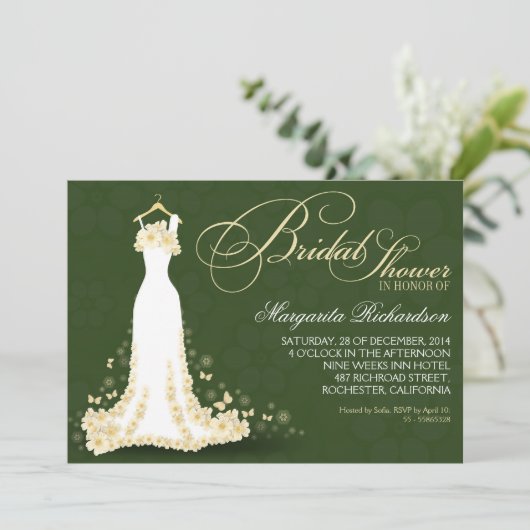 Bruids douche uitnodigingen met trouwjurk (Staand voorkant)
