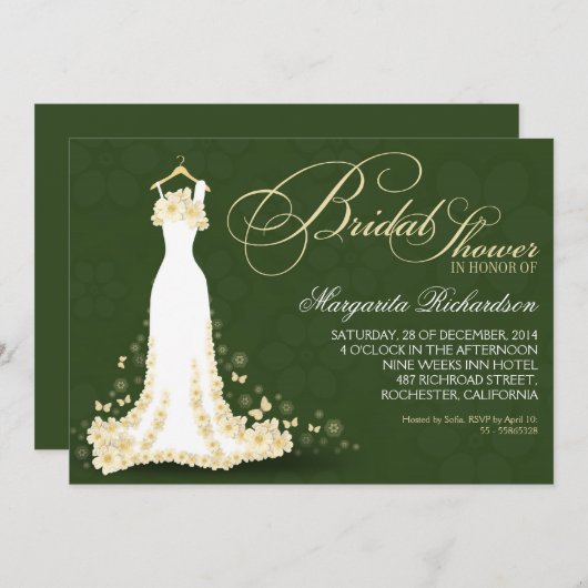 Bruids douche uitnodigingen met trouwjurk (Voorkant / Achterkant)