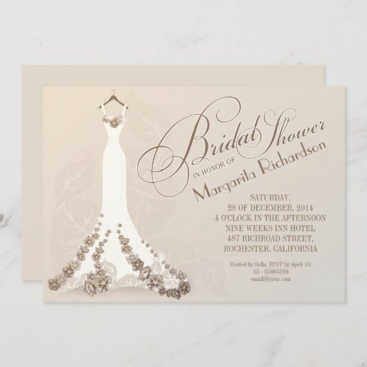 Bruids douche uitnodigingen met trouwjurk (Voorkant / Achterkant)