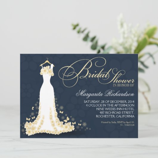 Bruids douche uitnodigingen met trouwjurk (Staand voorkant)