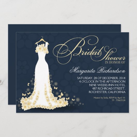 Bruids douche uitnodigingen met trouwjurk (Voorkant / Achterkant)