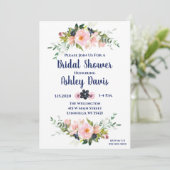 Bruids Douche Uitnodigingen Roze Marine Bloemen Br (Staand voorkant)