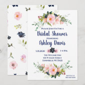 Bruids Douche Uitnodigingen Roze Marine Bloemen Br (Voorkant / Achterkant)