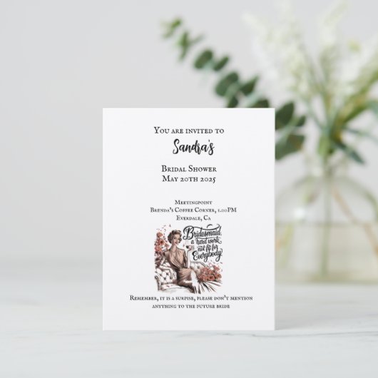 Bruids doucheuitnodiging Kaart stijl (Staand voorkant)