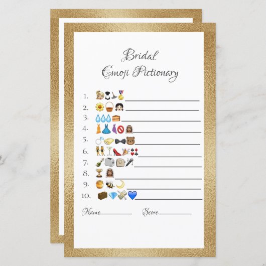 Bruids Emoji Pictionary spel papier vel (Voorkant / Achterkant)