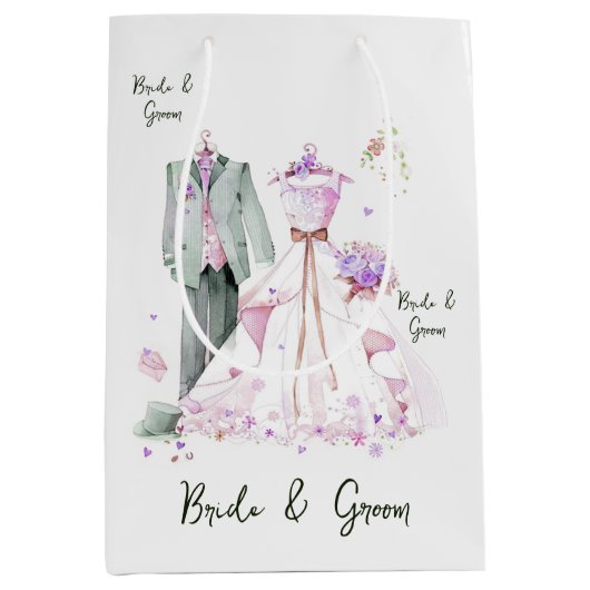 Bruids- en bruidegom trouwjurk & pak medium cadeauzakje (Voorkant)