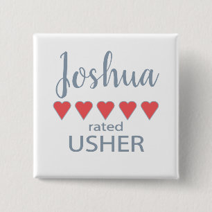 Bruids- en huwelijksfeest 5 Hart Usher Vierkante Button 5,1 Cm