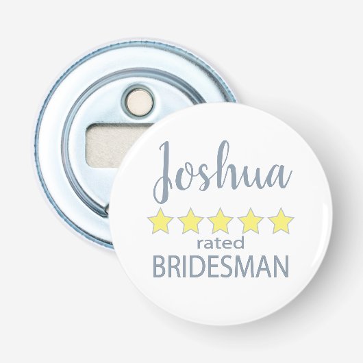 Bruids- en trouwpartij 5-sterren bruidsman button flesopener (Voorkant)