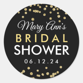 Bruids Favor Tag Gouden Faux Glitter Confetti Zwar Ronde Sticker