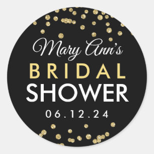 Bruids Favor Tag Gouden Faux Glitter Confetti Zwar Ronde Sticker