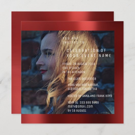 Bruids Foto Afstuderen Verjaardag Ruby Red Metalli Kaart (Voorkant / Achterkant)