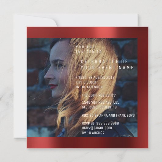 Bruids Foto Afstuderen Verjaardag Ruby Red Metalli Kaart (Voorkant)