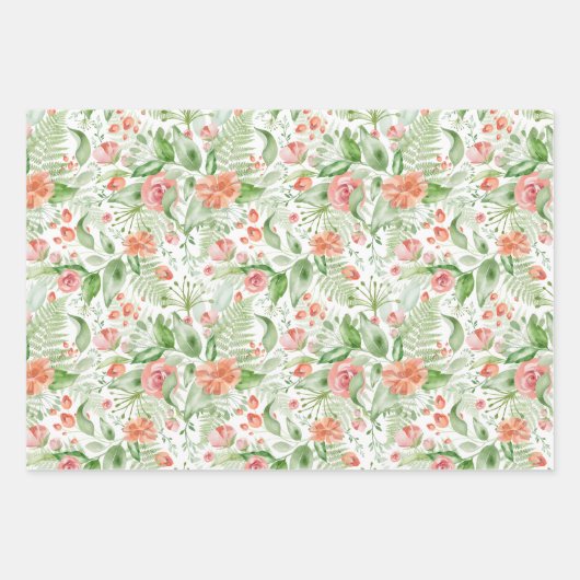 Bruids groene en roze tropische bloemen en varens inpakpapier vel (Voorkant 3)