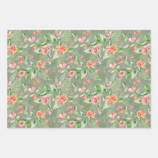 Bruids groene en roze tropische bloemen en varens inpakpapier vel (Voorkant 2)