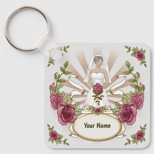 Bruids Huwelijk Rozen aangepaste sleutelhanger (Voorkant)
