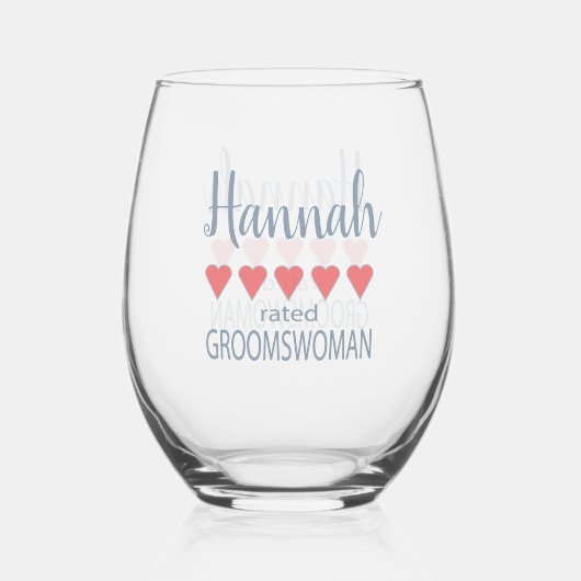 Bruids & Huwelijkspartij 5 Hart Groomswoman Wijnglas Zonder Voet (Voorkant)