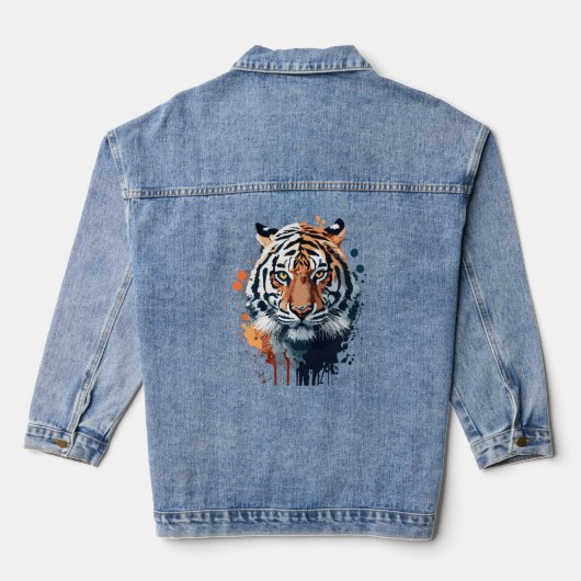 Bruids jas met waterverf tijger afbeelding denim jacket (Achterkant)