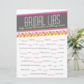 Bruids Libs Bachelorette Feestspelkaart (neon) (Staand voorkant)
