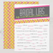 Bruids Libs Bachelorette Feestspelkaart (neon) (Voorkant / Achterkant)