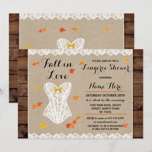 Bruids Lingerie Douche Party Herfst in Liefde verl Kaart (Voorkant / Achterkant)