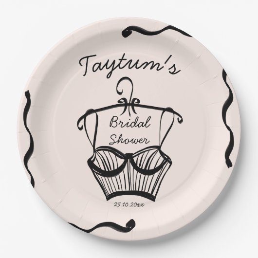 Bruids lingerie feest golvende rand schets papieren bordje (Voorkant)