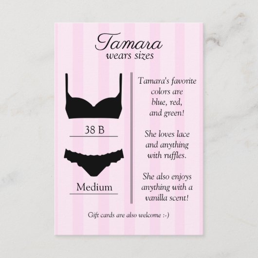 Bruids lingerie maat kaart (Voorkant)