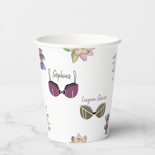 Bruids lingeriefeest met bloemendecoratie papieren bekers (Achterkant)