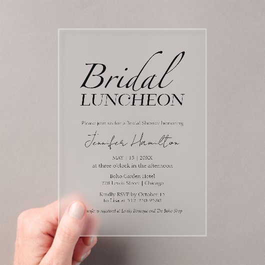 bruids lunch | Zwart-wit Vrijgezellenfeest Acryl Uitnodigingen (Insitu (Draagbaar))