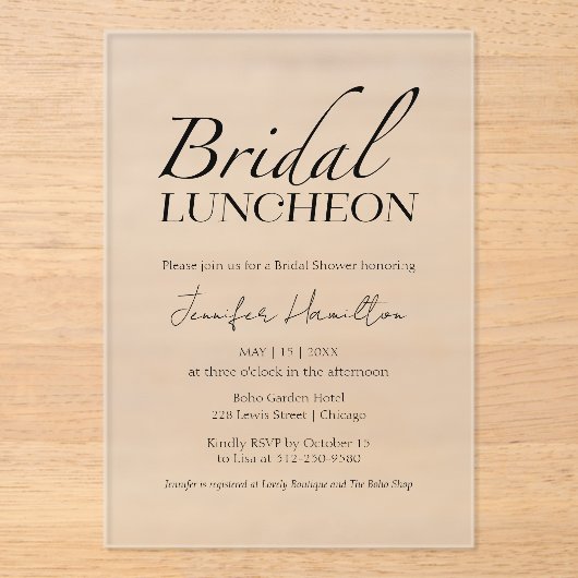 bruids lunch | Zwart-wit Vrijgezellenfeest Acryl Uitnodigingen (Voorkant)