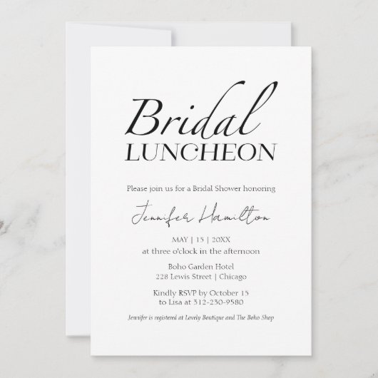 bruids lunch | Zwart-wit Vrijgezellenfeest Kaart (Voorkant)