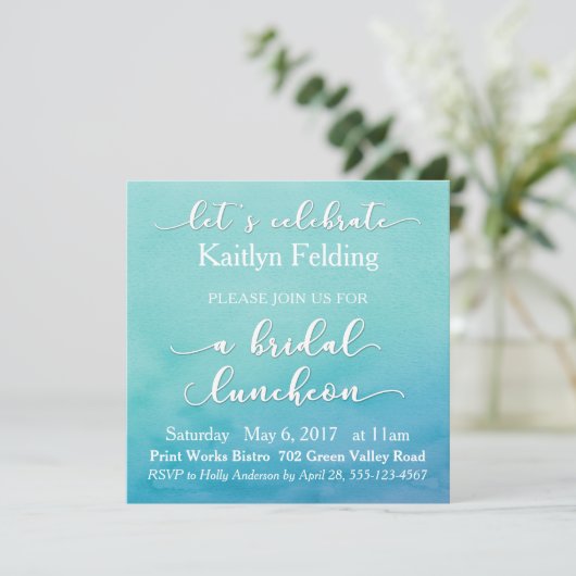 Bruids Luncheon Blauwgroen & Blauwe Waterverf Ombr Kaart (Staand voorkant)