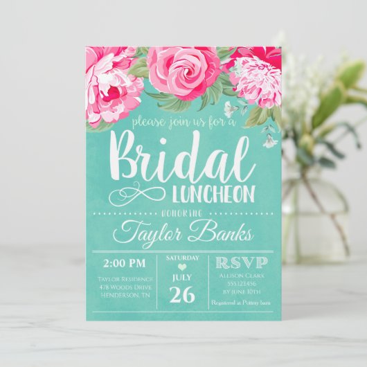 Bruids Luncheon Douche Party Roze Rose Kaart (Staand voorkant)