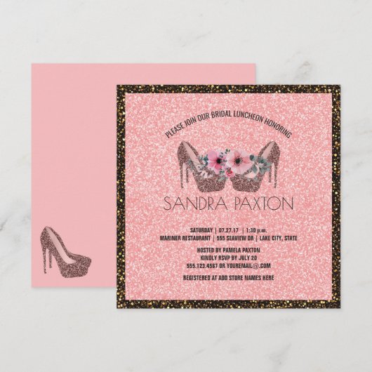Bruids Luncheon Roze Glitter | Trouwdouche Kaart (Voorkant / Achterkant)