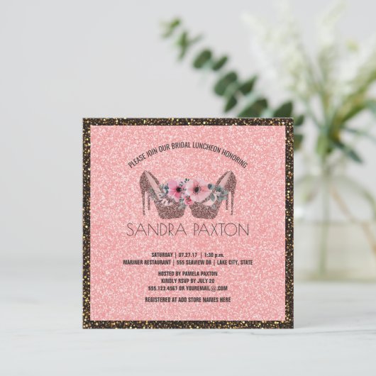 Bruids Luncheon Roze Glitter | Trouwdouche Kaart (Staand voorkant)
