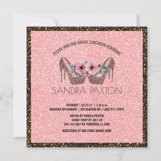 Bruids Luncheon Roze Glitter | Trouwdouche Kaart (Voorkant)