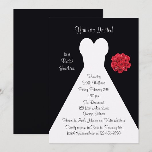 Bruids Luncheon Uitnodiging - Bruidsjurk Red Roses (Voorkant / Achterkant)